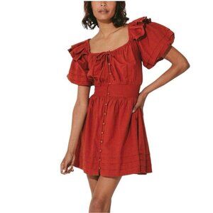Cleobella Tana Mini Dress Brick Red Cotton Linen Blend XS Read